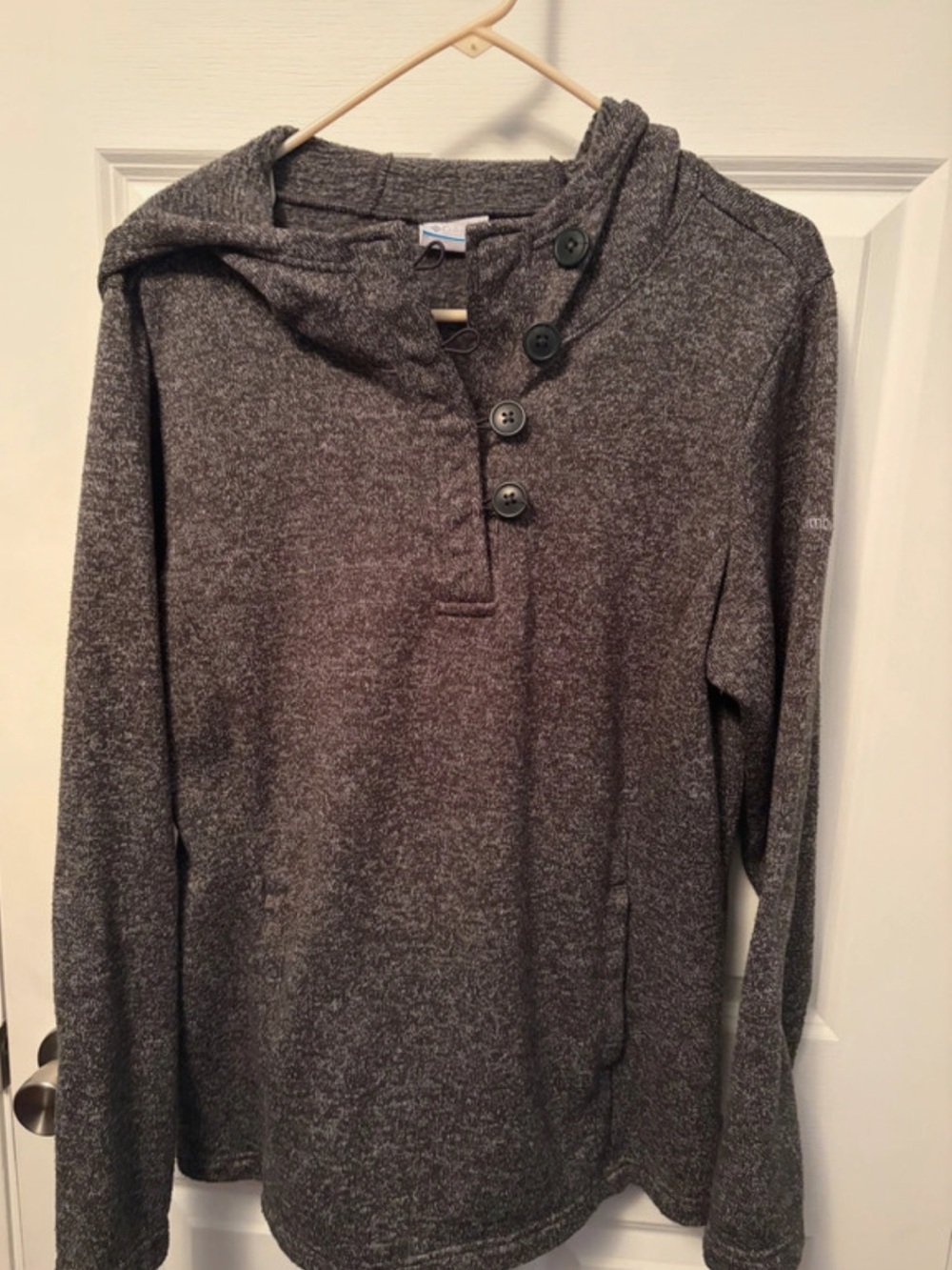 Woman’s Columbia Gray Button-Neck Hoodie Sweater